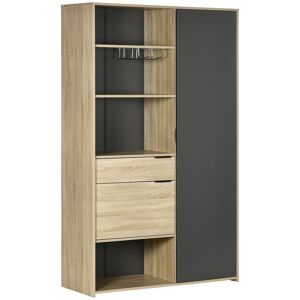 homcom credenza moderna con armadietto, cassetto e porta calici, 110x41.5x180cm, legno naturale e grigio