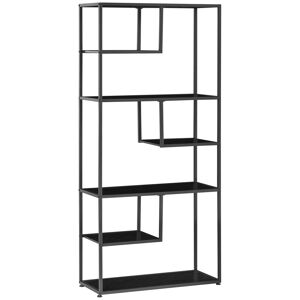 Homcom Mobile Libreria a 7 Livelli in Truciolato e Acciaio per Soggiorno, Camera da Letto e Ufficio, in stile Industriale, 83x34x180 cm, Nero