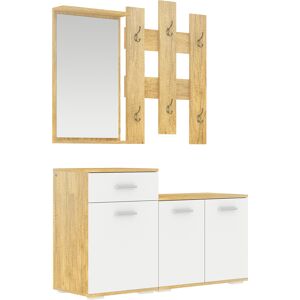 Homcom Set per Ingresso 3 in 1 con Appendiabiti a Muro, Specchio e Scarpiera con Panca in Legno