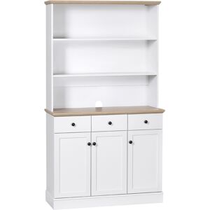 Homcom Credenza da Cucina in Legno Bianco con 3 Ripiani, 3 Cassetti e 2 Armadietti 101x39x180.5 cm