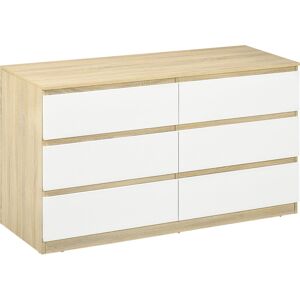 Homcom Cassettiera 6 Cassetti Moderna in Legno, 135x48x77cm, Bianco e Colore Legno