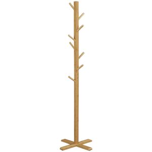 Homcom Appendi Abiti da Terra in Legno di bambù con 8 Ganci e Base a X, 49.5x 49.5x 178cm, Naturale