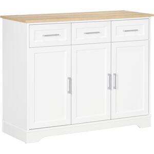 Homcom Credenza Moderna per Cucina e Soggiorno in MDF e Truciolato con Ripiano Regolabile, 3 Cassetti e 3 Ante, 101x39x82 cm, Bianco