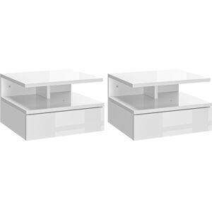 Homcom Set da 2 Comodini Moderni Sospesi con Cassetto e Mensola in Legno 35x32x22.5cm, Bianco Lucido