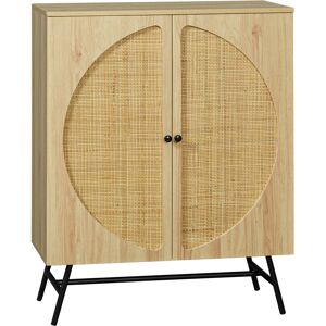 Homcom Credenza in Stile Boho con 2 Ante in Legno e Rattan, 80x39x101.8cm Naturale