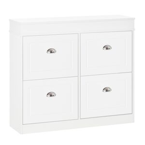 Homcom Scarpiera Salvaspazio in Legno 4 Cassetti a Ribalta con Mensola Regolabile per 32 Scarpe, 98x24x83cm, Bianco