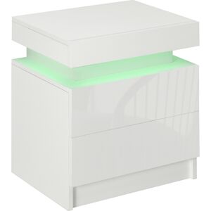 Homcom Comodino con luce LED RGB e 2 cassetti, 4 Modalità di luce e 16 colori, 45x35x52cm, Bianco