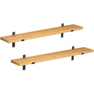 Homcom Set da 2 Mensole da parete in Legno di Pino 90x15x 2.5, Marrone