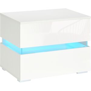 Homcom Comodino con luce LED RGB incorporata con 2 cassetti, 4 Modalità di luce e 16 colori, in Truciolato, 60x39x47cm, Bianco