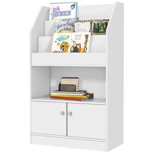 Zonekiz Scaffale Portagiochi per Bambini con Libreria e Armadietto in Legno, 60x29.5x100cm, Bianco