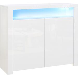 Homcom Mobiletto Salvaspazio Multiuso per Ingresso, Salotto o Bagno in Legno Bianco, con Luci LED Colorate, 107x35x97cm