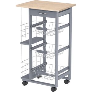 Homcom Carrello da Cucina con Cassetti Estraibili e 2 Portabottiglie, in Legno di Pino e Metallo, 47x37x83 cm