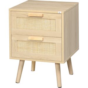 Homcom Comodino per Camera da Letto con 2 Cassetti in Stile Boho, 40x40x56cm, Colore Legno Naturale