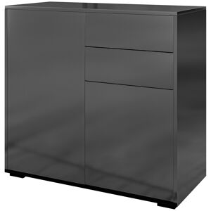 Homcom Credenza Moderna con 2 Armadietti e 2 Cassetti con Apertura a Pressione, 79x36x74cm, Nero Lucido