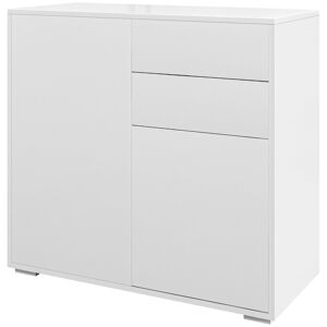 Homcom Credenza Moderna con 2 Armadietti e 2 Cassetti con Apertura a Pressione, 79x36x74cm, Bianco Lucido