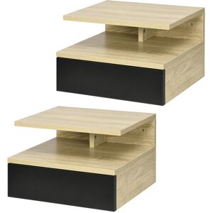 Homcom Set di 2 Comodini Sospesi Moderni con Cassetto e Mensola Superiore, 35x32x22.5cm, Rovere e Nero