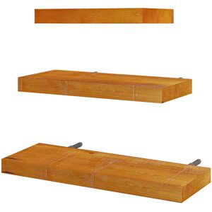 homcom set di 3 mensole da parete di design in legno di pino, 30/40/50x18x3.6cm, marrone