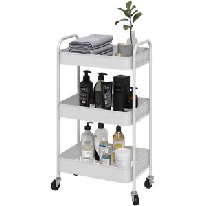 Homcom Carrello da Cucina a 3 Livelli con Maniglie e 4 Rotelle, in Acciaio, 45x30.6x79 cm, Bianco