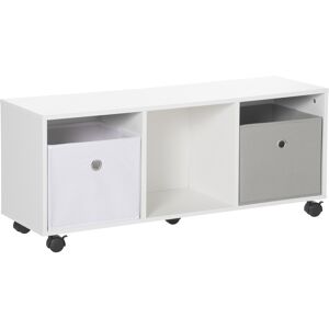 Homcom Mobiletto Portagiochi da Bambini 3-12 Anni, Scaffale per Giocattoli, Libri e Oggetti, con 2 Cassetti e Ruote Salvaspazio, 90x30x37.9cm, Bianco