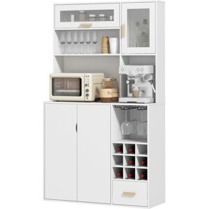 Homcom Mobile Dispensa con Portabottiglie, Armadietti, Ripiani e Cassetto, in Truciolato e Legno, 100x38x172 cm, Bianco