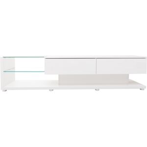 Gl Store Mobile TV bianco lucido con pavimenti in vetro e illuminazione a L, Bianco