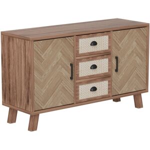 Gl Store Credenza con Motivo a Spina di Pesce, Tre Cassetti e Due Ante, Gambe in Legno Massello, color Legno Naturale