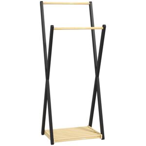 Homcom Appendiabiti da Terra in Legno con 2 Barre e Ripiano Inferiore Design Moderno, 61x45x152cm