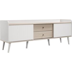 Gl Store Mobile TV con 2 Cassetti, 2 Ante Scorrevoli, 160x40x58 cm, Bianco e color Legno Naturale