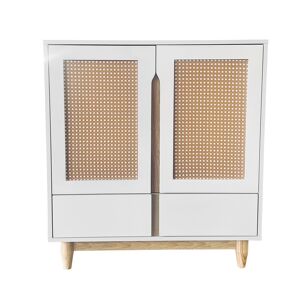 Gl Store Credenza in Rattan PE e Gambe in Legno Massello, 80x40x86.5 cm, Bianco