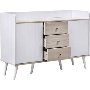 Gl Store Credenza con Tre Cassetti a Venature per Camera da Letto e Soggiorno, Mobile Moderno in Legno con Ripiani, Bianco