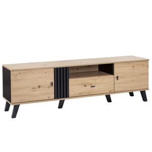 Gl Store Mobile TV da 170 cm in Legno e Nero, Credenza con Cassetti, Spazio per Riporre, Design Esclusivo, Naturale