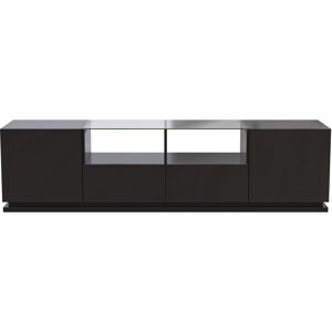 Gl Store Mobile TV Lucido con Ripiani in Vetro, 2 Cassetti, 2 Ante & Effetti Luce LED, Lowboard 165x38x43 cm, Nero