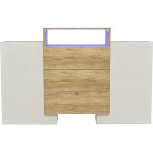 Gl Store Credenza Moderna 140 cm con LED Multicolore, Bianco e color Legno Naturale