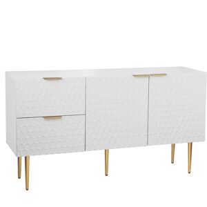 Gl Store Credenza Moderna con 2 Ante e 2 Cassetti, Maniglie e Piedini Dorati, Bianco