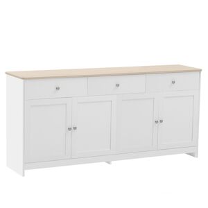 Gl Store Credenza con Venatura del Legno Bianco, Quattro Ante e Tre Cassetti, Stile Rustico per Soggiorno e Sala da Pranzo, color Legno e Bianco