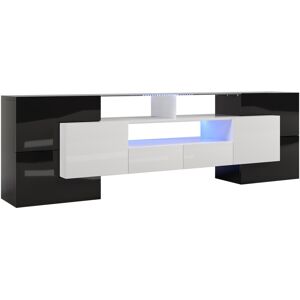 Gl Store Elegante TV mobile con Pannello Basso, Luminoso Bianco e Nero Lucido, LED Illuminazione, Mobili Soggiorno - Design Moderno, Superficie in Vetro Elegante, Nero