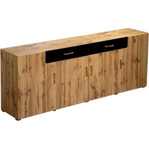 Pd1 Credenza Multifunzione con 4 Ante e 2 Cassetti, Design Moderno in Marmo e Rovere, Marrone