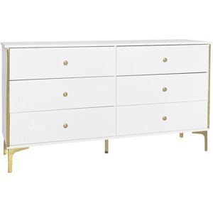 Pd-1 Credenza Bianca Elegante con 6 Cassetti, Dettagli Dorati e Piedi Protetti, Perfetta per Soggiorno, Bianco