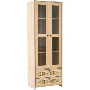 Pd1 Credenza Alta in Stile Elegante con Cassetti in Rattan e Porte Trasparenti, Dotata di Sistema Antiribaltamento, Quercia