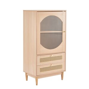 Pd1 Mobiletto Elegante in Stile Eiche con 1 Porta in Acrilico Trasparente e 2 Cassetti in Rattan - Soluzione di Stile per la Sala da Pranzo, Quercia