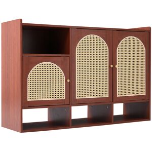 Pd-1 Credenza in Rattan e Noce con 3 Porte Curve e 4 Ripiani Aperti - Soluzione Elegante e Versatile per la Casa, Noce