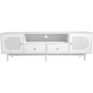 Pd1 Mobile TV Elegante in Rattan Bianco 180 cm per TV fino a 80 Pollici con Gestione Cavi, 2 Ante e 2 Cassetti, Bianco