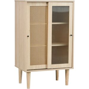 Pd1 Sideboard in Legno con Porte Scorrevoli in Vetro e Rattan Sintetico, 6 Scomparti Interni, Design Elegante e Moderno, Quercia