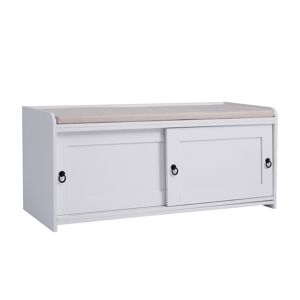 Rn Store Panchina Portascarpe con Maniglie ad Anello, Scarpiera da Ingresso, Ante Scorrevoli, Design Classico-Vintage, 109x40x50 cm, Bianco