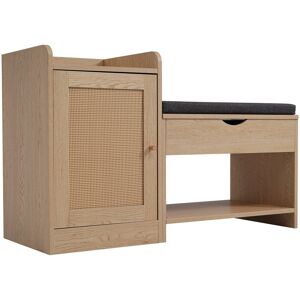 Rn Store Panchina Portascarpe con Ampio Spazio di Stoccaggio, Seduta Confortevole, Specchio Integrato e Scarpiera con Specchio - 100x38x62,5 cm, Legno Naturale