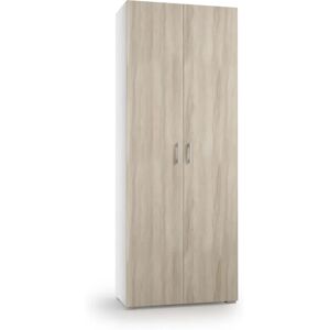 TERRANEO Scarpiera mobile multiuso 2 ante doppia profondità L 73 x H 195 x P 35 cm 21 paia, bianco e beige