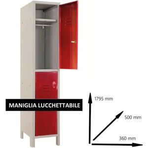 Leroy Merlin Armadio spogliatoio Monoblocco-Multi P50/B interno / esterno in acciaio, grigio e rosso L 68 x H 179.5 x P 50 cm, 2 ante