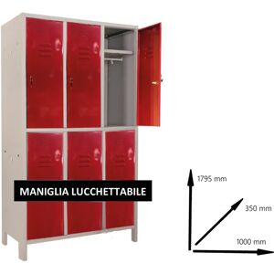 Leroy Merlin Armadio spogliatoio Monoblocco-Multi P35/F interno / esterno in acciaio, grigio e rosso L 100 x H 179.5 x P 35 cm, 6 ante