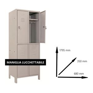 Leroy Merlin Armadio spogliatoio Monoblocco-Multi P35/H interno / esterno in acciaio, grigio L 68 x H 179.5 x P 35 cm, 4 ante