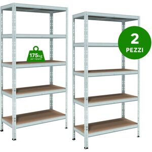 ANEMOS Set di 2 scaffali 10 ripiani Pokerino L 90 x P 40 x H 180 cm argentato, portata per ripiano 175 kg